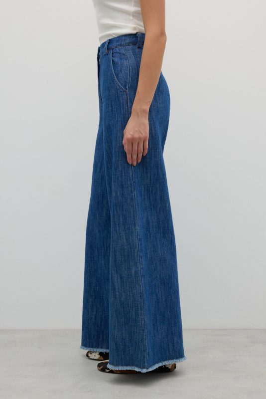 Geniş Paça Denim Pantolon İndigo - 4
