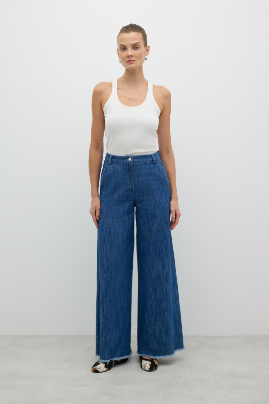Geniş Paça Denim Pantolon İndigo - Roman