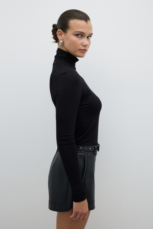 Balıkçı Yaka Uzun Kol Basic T-shirt Siyah - 3