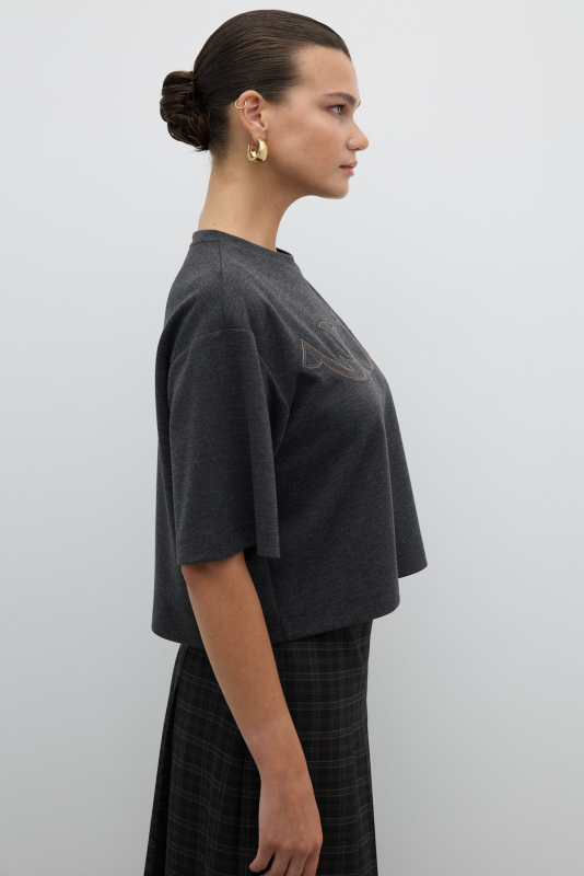 Nakışlı T-shirt Antrasit - 3