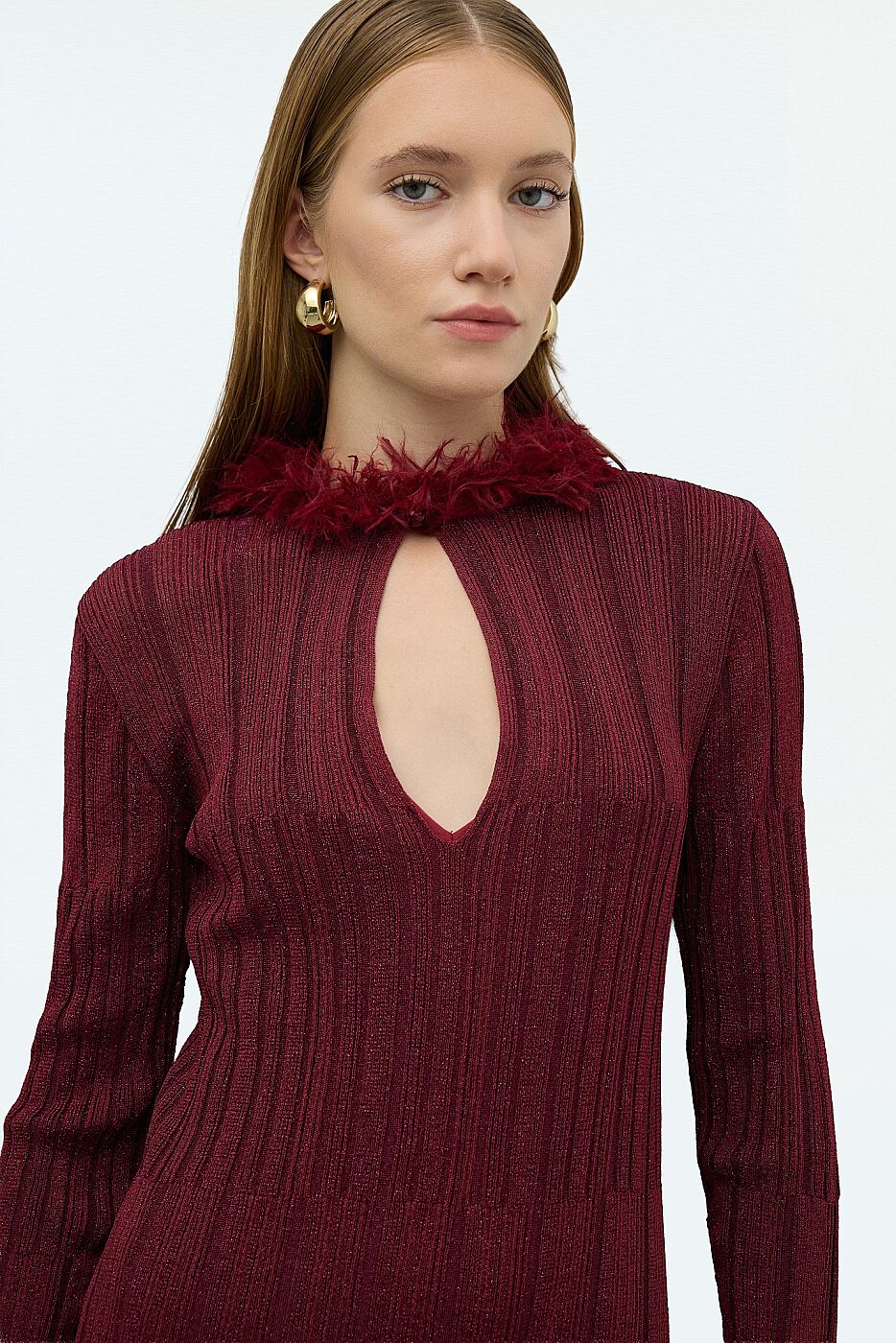 Triko Mini Elbise Bordo - 4