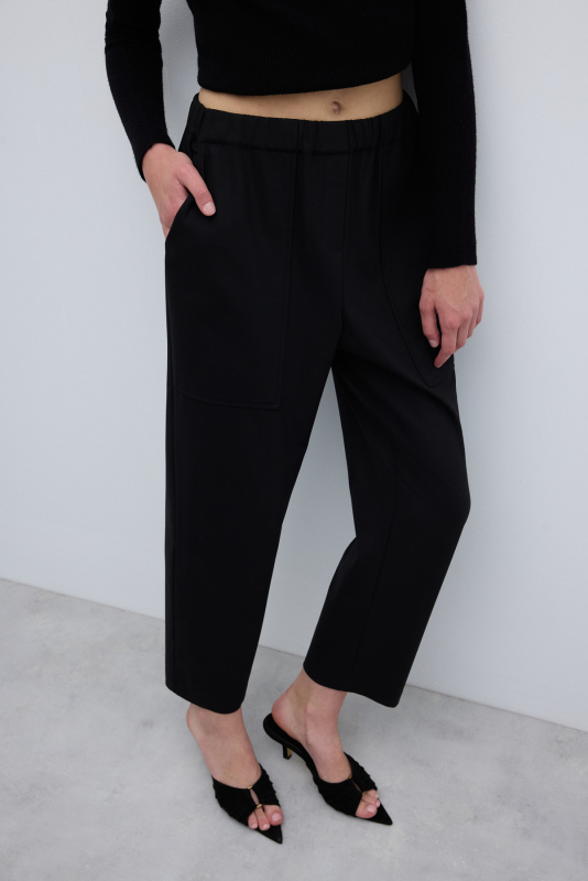 Beli Lastikli Düz Paça Pantolon Siyah - 4