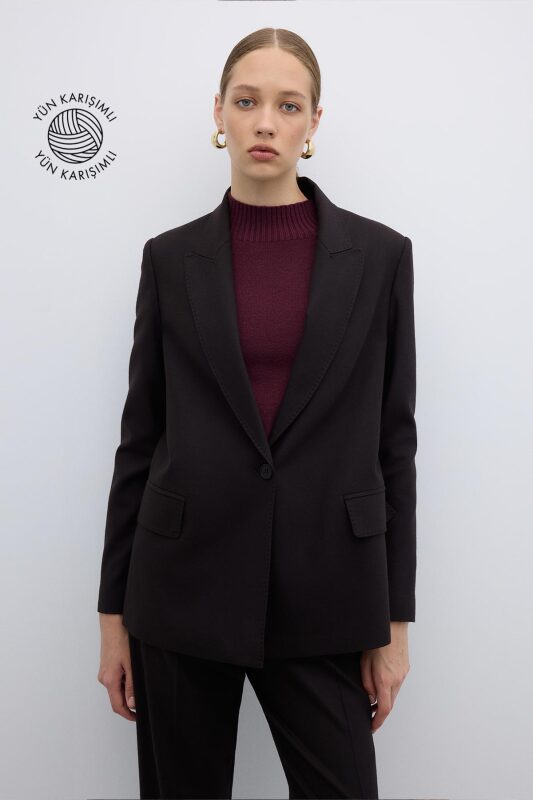 Punto Dikişli Tek Düğmeli Blazer Ceket Kahve - 1