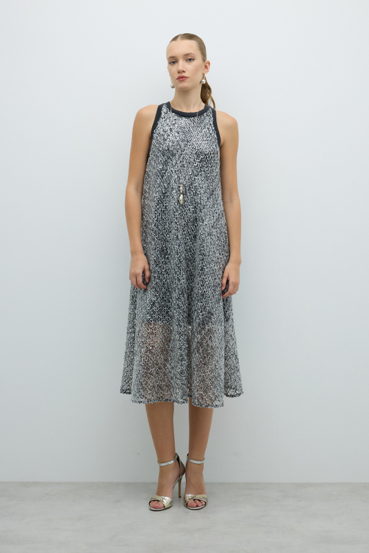 Halter Yaka Midi Boy Elbise Standart Renk - Roman