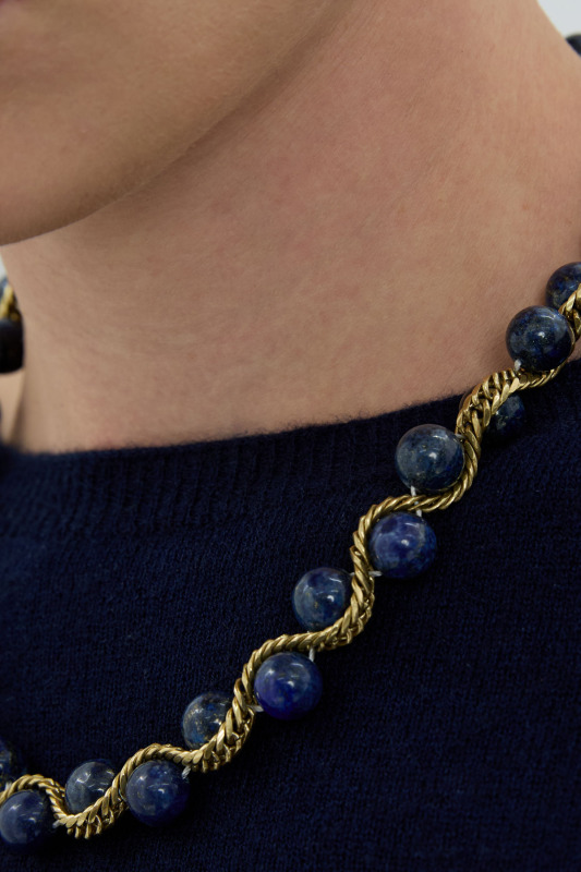 Lapis Lazuli Doğal Taş Burgu Zincir Kolye – Bronz Detaylı Lacivert - Roman (1)