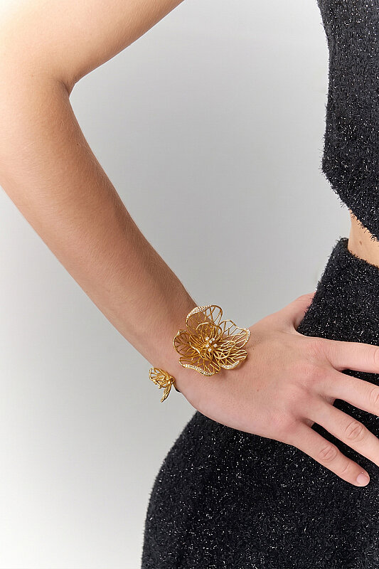 Çiçek Detaylı Bilezik Gold - Roman