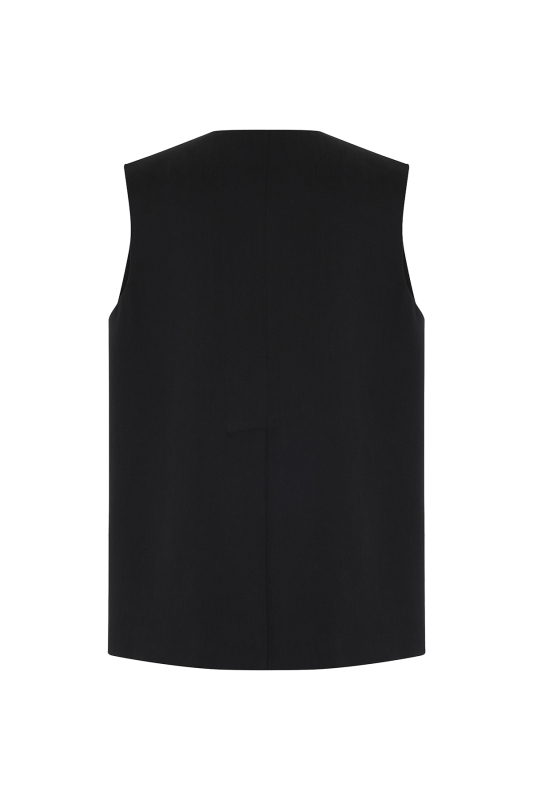 V Yaka Oversize Tek Düğmeli Yelek Lacivert - 5