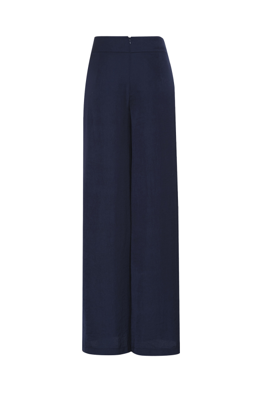 Drape Detaylı Geniş Paça Pantolon Lacivert - 6