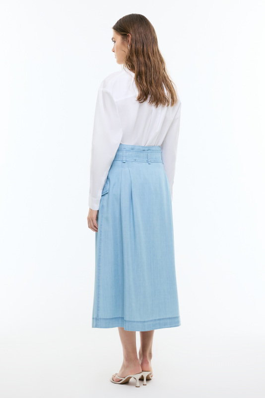 Beli Kemerli Midi Boy Denim Etek Mavi - Roman (1)
