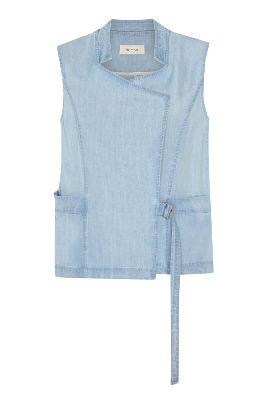 Kruvaze Yaka Denim Yelek Mavi - 5