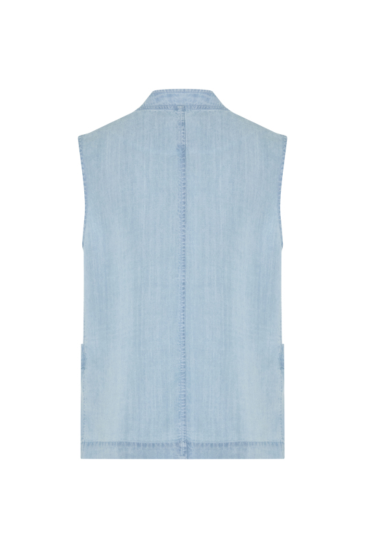 Kruvaze Yaka Denim Yelek Mavi - 6