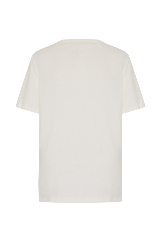 Yırtmaç Detaylı Baskılı T-shirt Ekru - 6