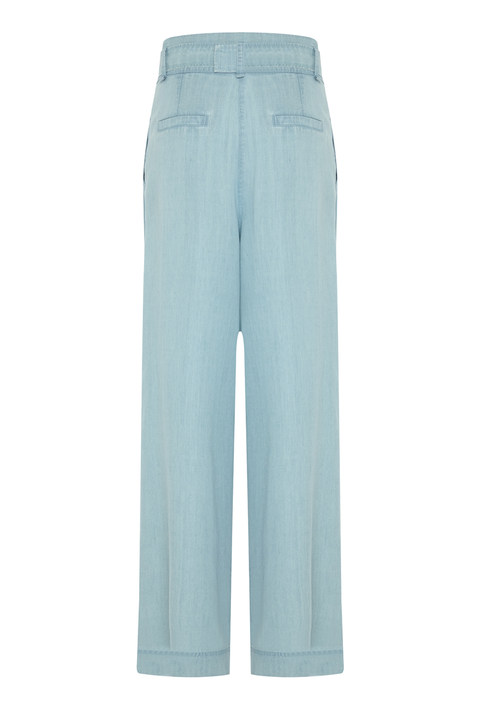 Beli Kemerli Denim Palazzo Pantolon Mavi - 5