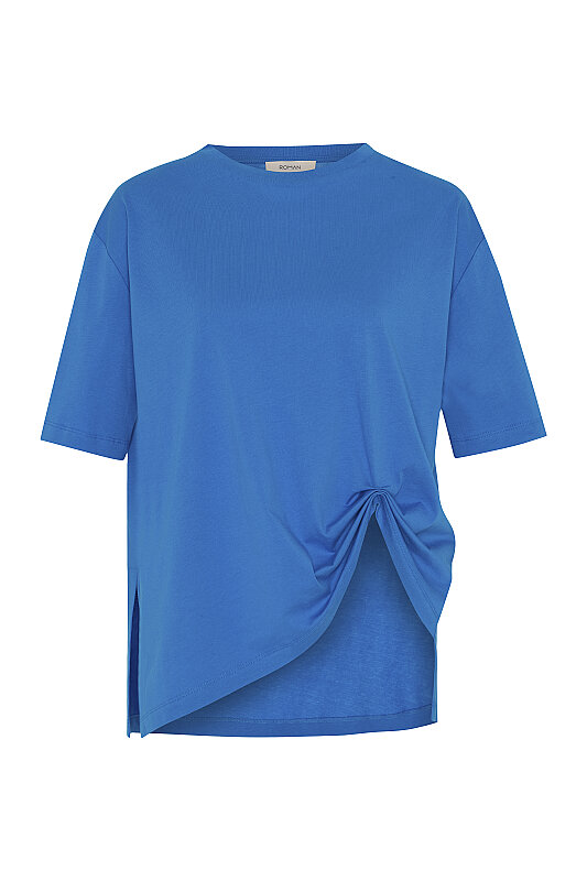 Sırt Baskılı Asimetrik T-shirt Turkuaz - 5