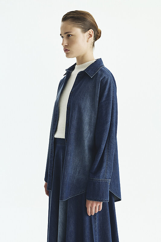 Denim Boyfriend Gömlek Lacivert - Roman (1)