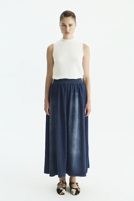 Maxi Denim Etek Lacivert - Roman