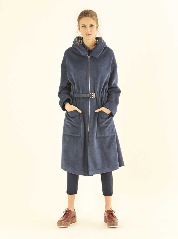 Belt Detailed Hooded Coat Indigo - Roman