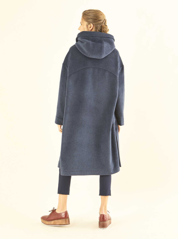 Belt Detailed Hooded Coat Indigo - Roman (1)