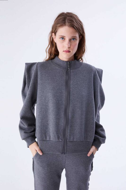  Womens Sweatshirt with Shoulder and Waist Detail Grey - Roman