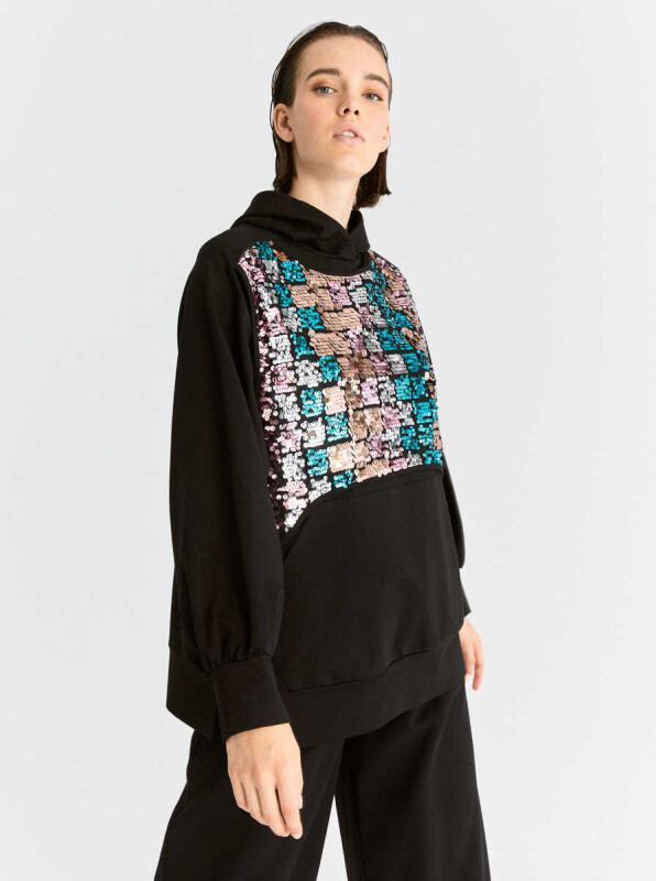  Kapüşonlu Ve Payetli Kadın Sweatshirt - 3