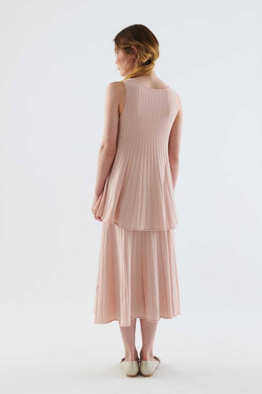 U Yaka Pileli Triko Atlet Bluz Pembe - Roman (1)