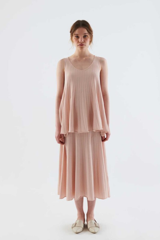 U Yaka Pileli Triko Atlet Bluz Pembe - Roman