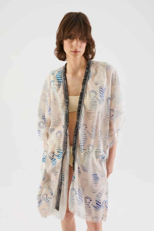 Püsküllü Desenli Etnik Kimono Standart Renk - Roman