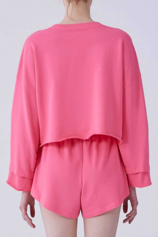Desenli Crop Sweatshirt Pembe - Roman (1)