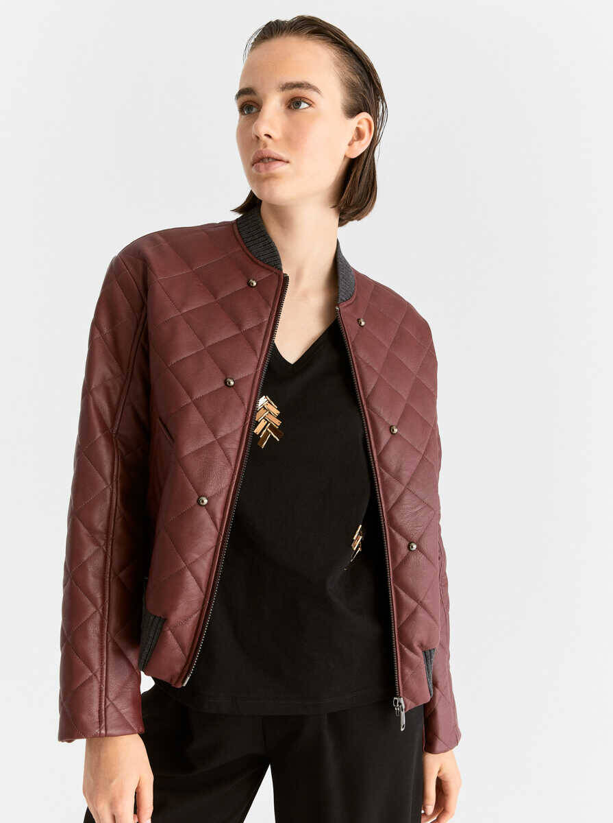 Bomber Metal Detaylı Kadın Ceket Bordo - 5