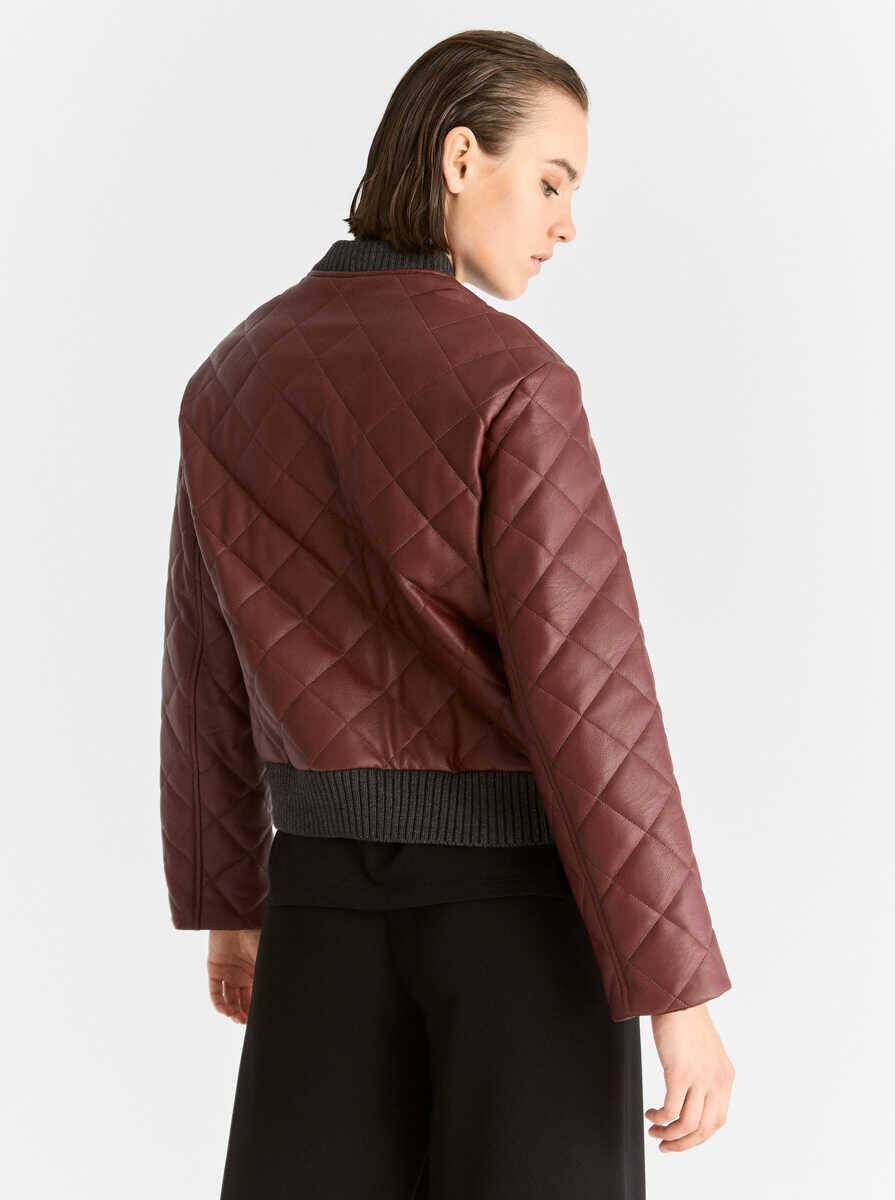Bomber Metal Detaylı Kadın Ceket Bordo - 2