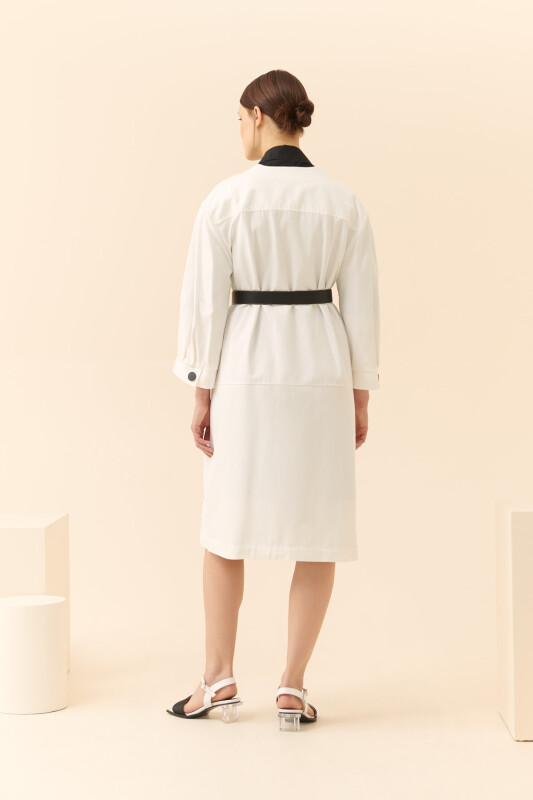 Kemerli Uzun Kadın Trençkot Beyaz - Roman (1)
