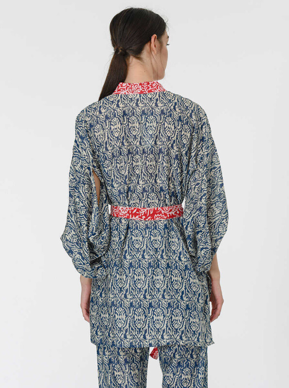 Kuşaklı Renkli Kimono Standart Renk - Roman (1)