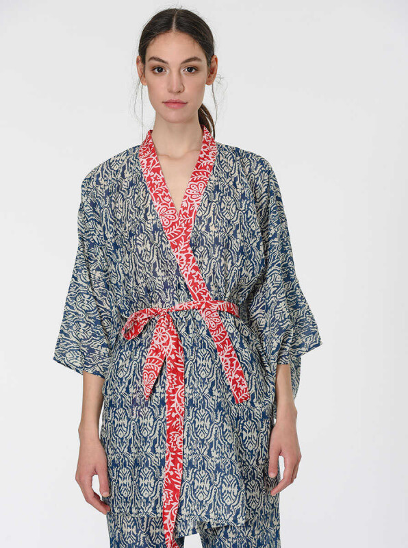 Kuşaklı Renkli Kimono Standart Renk - Roman