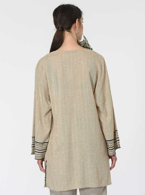 Çizgi Desenli Kimono Standart Renk - Roman (1)