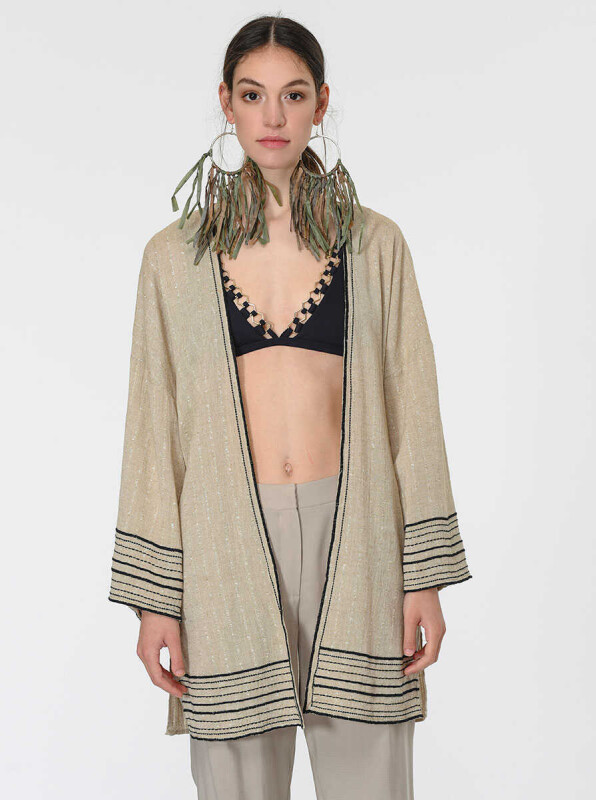 Çizgi Desenli Kimono Standart Renk - Roman