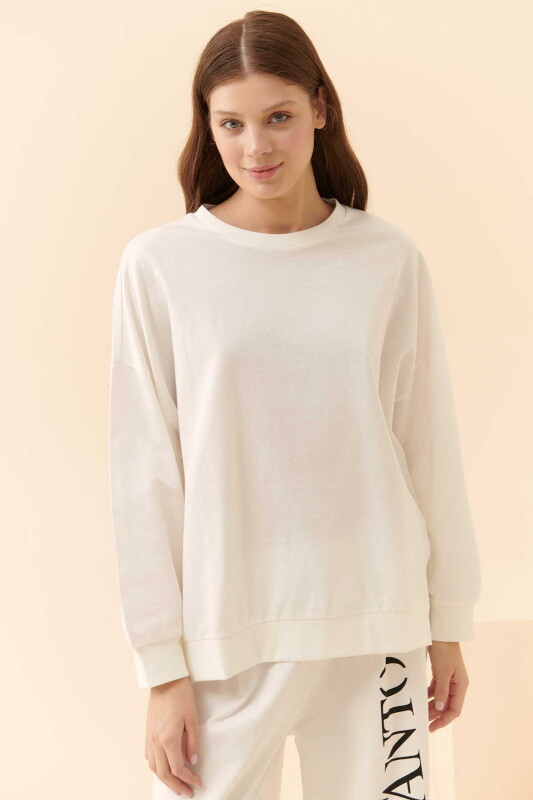  Oversize Fafanto Yazı Baskılı Sweatshirt Ekru - Roman