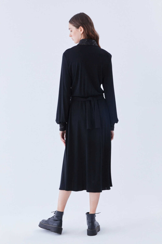  Long Sleeve Low-cut Dress Black - Roman (1)