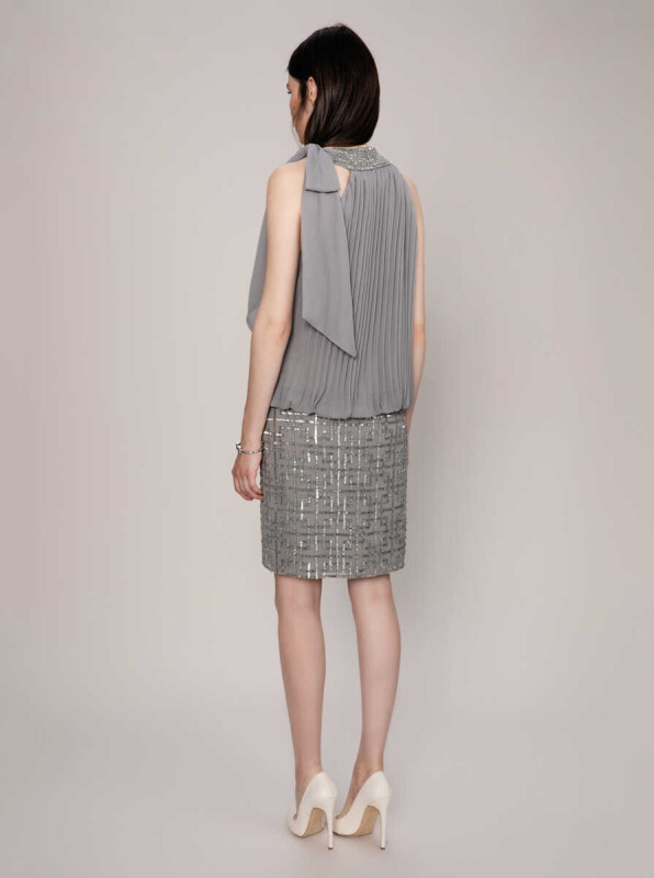 Embroidered Pleated Evening Dress Grey - Roman (1)