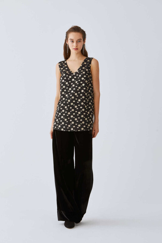  V-Neck Polka Dot Womens Blouse Original - Roman