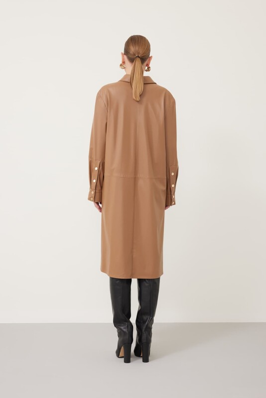 Suni Deri Gömlek Elbise Camel - Roman (1)