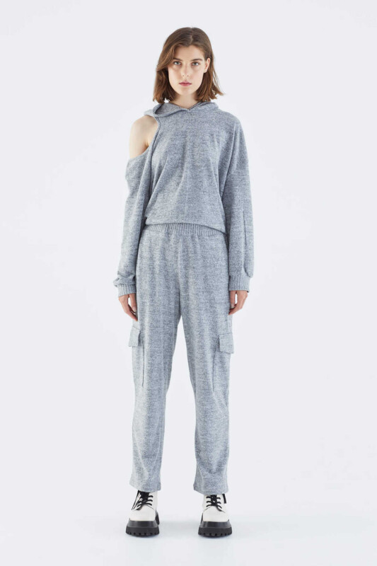  Pocket Detailed Knitwear Womens Sweatpants Grey-Melange - Roman