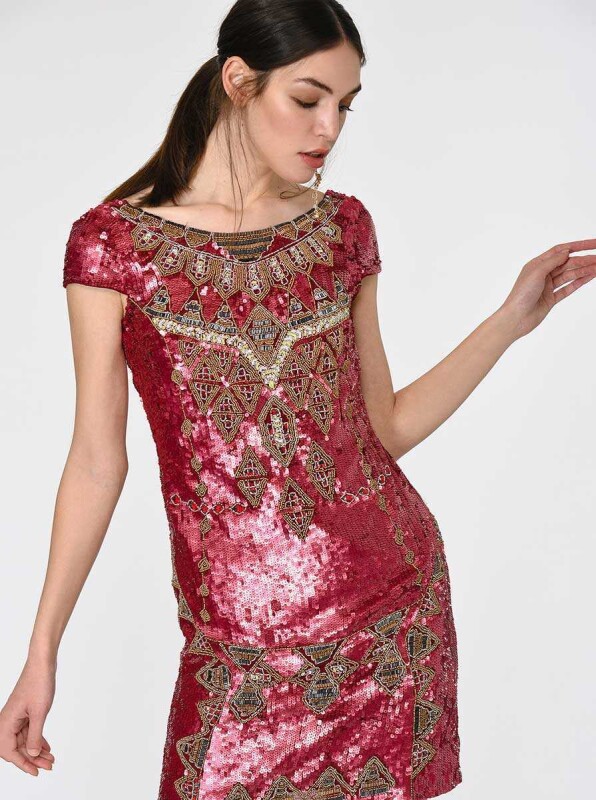 Fuşya Payetli Mini Elbise - 4