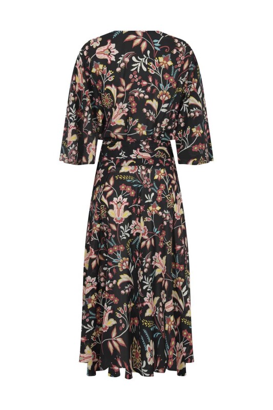 Floral Desenli Kruvaze Midi Boy Elbise Standart Renk - 4