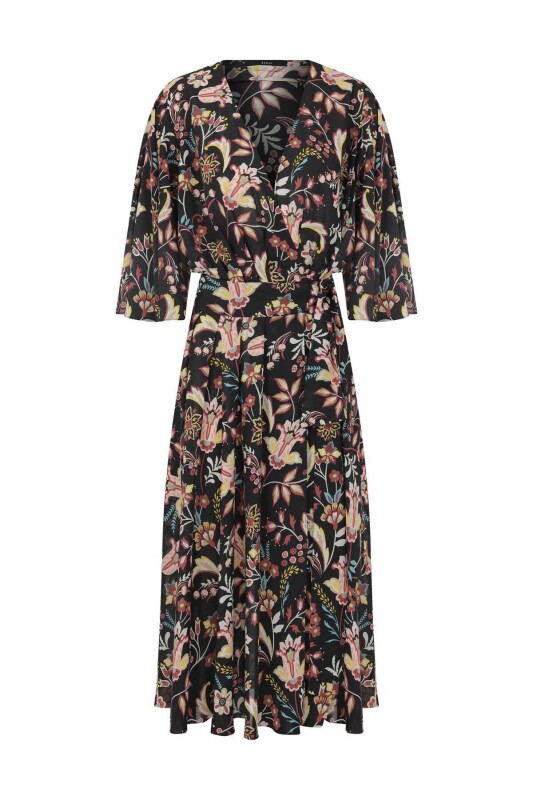 Floral Desenli Kruvaze Midi Boy Elbise Standart Renk - 3