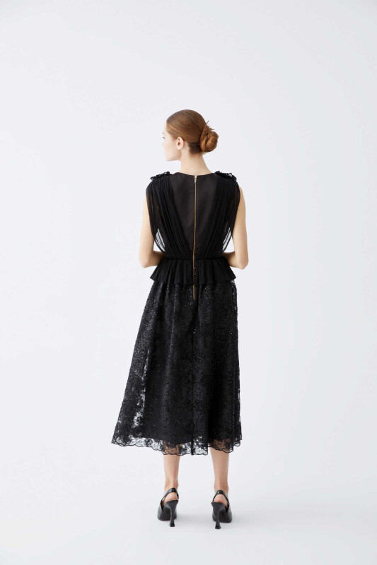 V-Neck Puffy Evening Dress Black - Roman (1)