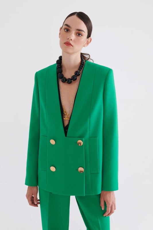 Gold Buttoned Jacket Green - Roman