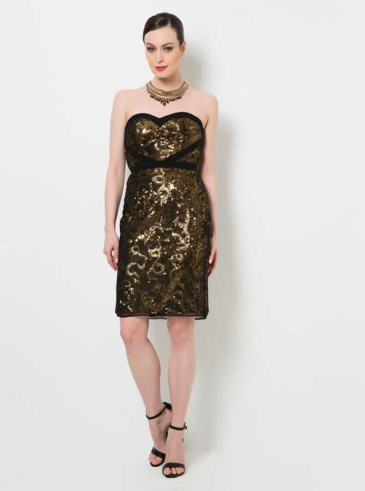 Straplez Elbise Gold - Roman