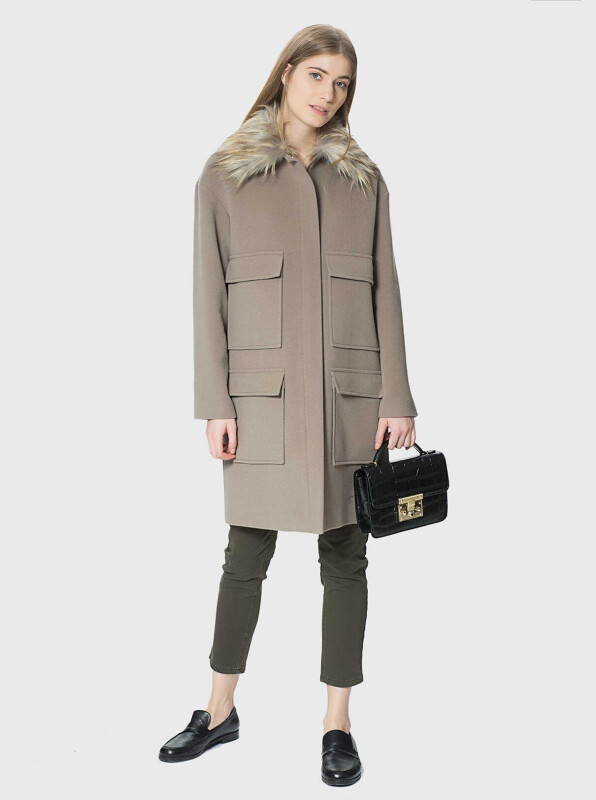  Fur Detailed Coat Light Brown - Roman