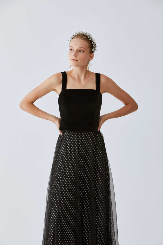  Tül Detaylı Nişan Elbisesi Siyah - 3