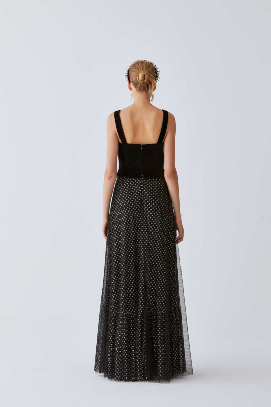  Tül Detaylı Nişan Elbisesi Siyah - 2